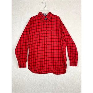 Tommy Hilfiger Button Down Flannel Shirt Red Gray Stripe Custom Fit Sz M